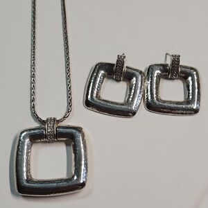 Brighton Elegant Silver Jewelry Set Meridian Geo Dew Earrings And Necklace